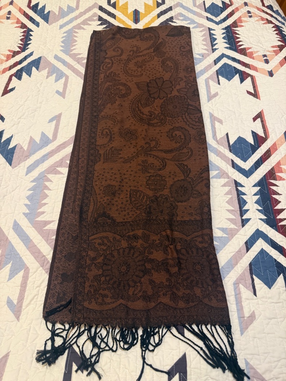 Brown Paisley Floral Pashmina Scarf